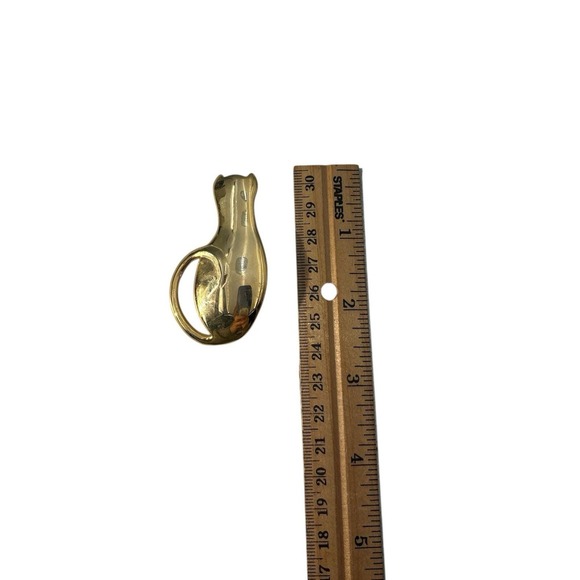 Vintage Gold Tone Shiny Back of Cat Kitty Kitten Long Curled Tail Brooch Pin - Picture 3 of 3